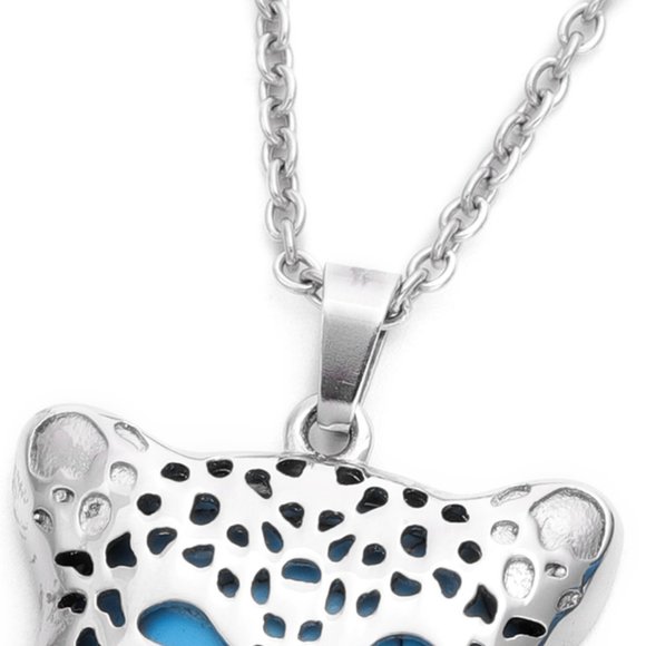 🐆 Leopard Pendant + 20" Necklace + Bracelet, Blue Howlite. - Picture 6 of 6